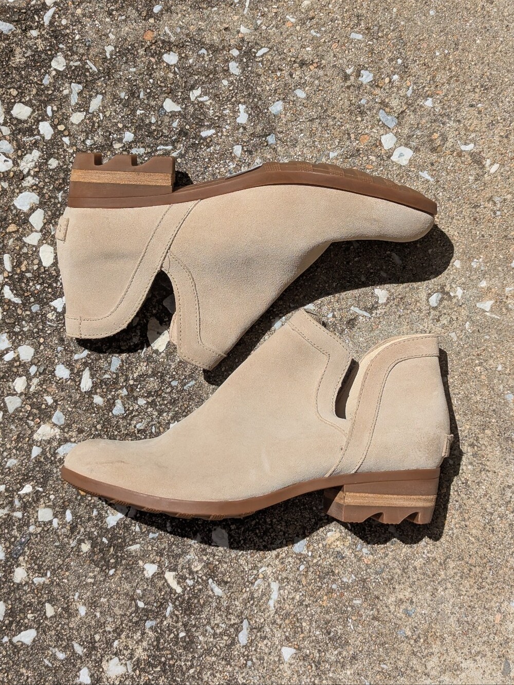 Beige Suede Low Block Heel Ankle Booties